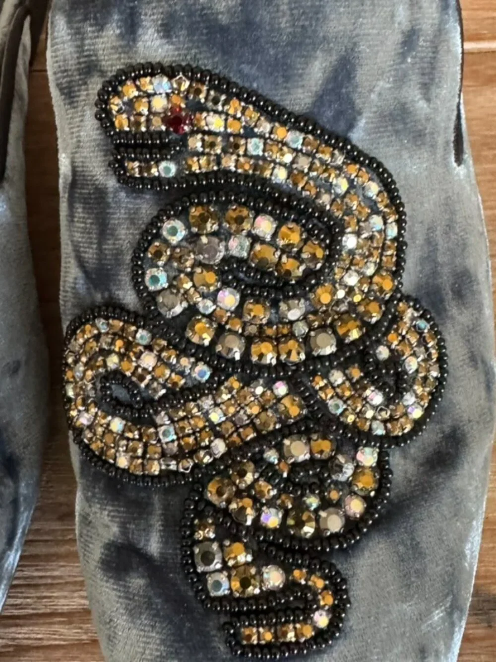 Steve Madden Hyde Blue Velvet Beaded Snake Slip on‎ Flat Loafer Mules Size 8.5 - Picture 5 of 14